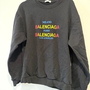 Balenciaga Black Rainbow gradient logo Crewneck Sweatshirt